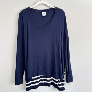 CAbi Lighthouse Navy & White Striped High-low Draped Sweater Blouse Top Medium